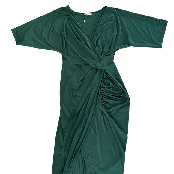Baltic Born Dress Midi Faux Wrap Front Slit SZL Green Stretch - Picture 6 of 10